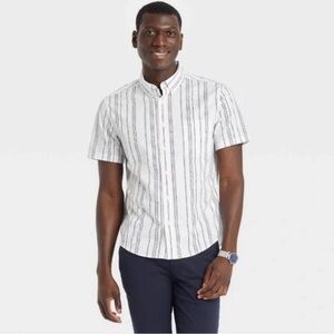 Goodfellow & Co Men's White and Black Striped Shirt. Short Sleeve Button Down